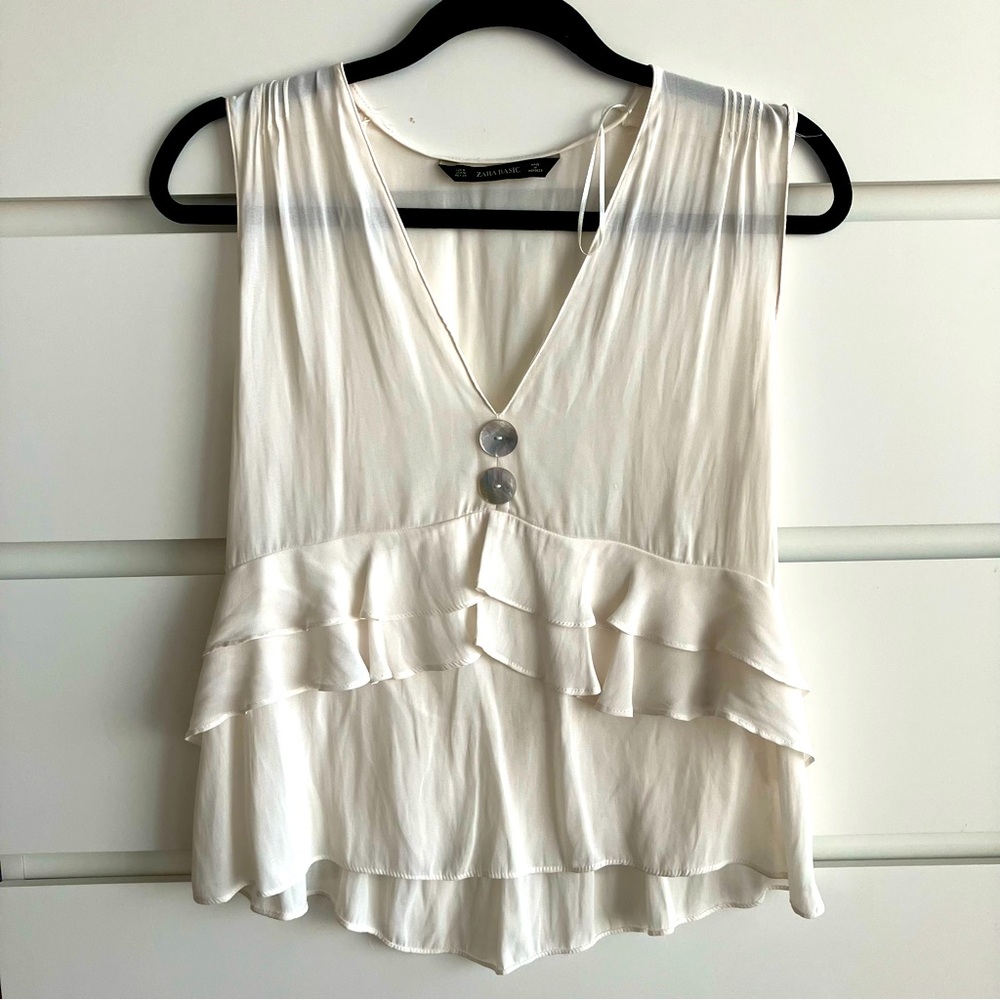 ❤️ ZARA Ecru Shell Button Blouse
